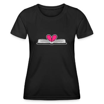 Buch Herz Lesen Geschenk - Frauen Funktions-T-Shirt - Schwarz - Vorne - AI Model Female 172 light (172cm)