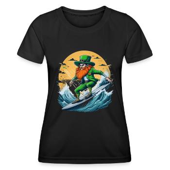 St. Patrick's Day Kleeblatt Surfen - Frauen Funktions-T-Shirt - Schwarz - Vorne - AI Model Female 172 light (172cm)