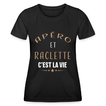 Apéro et raclette c'est la vie raclette fromage - T-shirt sport Femme - noir - Devant - AI Model Female 172 light (172cm)