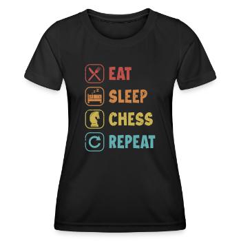 Eat Sleep Schach Wiederholungsspieler Großmeister Königin - Frauen Funktions-T-Shirt - Schwarz - Vorne - AI Model Female 172 light (172cm)