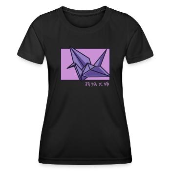 Origami Doodle Chinesisches Hanzi Eule Papierkranich - Frauen Funktions-T-Shirt - Schwarz - Vorne - AI Model Female 172 light (172cm)