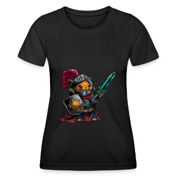 Ritter Cat Warrior Shield Schwert Cavalier Noble - Frauen Funktions-T-Shirt - Schwarz - Vorne - AI Model Female 172 light (172cm)