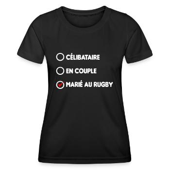 CELIBATAIRE EN COUPLE MARIE AU RUGBY - T-shirt sport Femme - noir - Devant - AI Model Female 172 light (172cm)