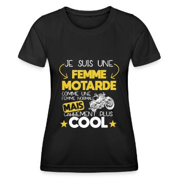 Motarde - Femme - Moto - Cool - Cadeau - Drôle - T-shirt sport Femme - noir - Devant - AI Model Female 172 light (172cm)