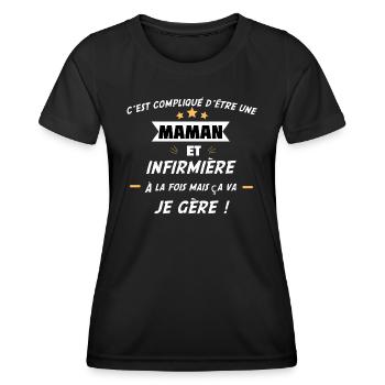 compliqué d’être maman & infirmière - T-shirt sport Femme - noir - Devant - AI Model Female 172 light (172cm)