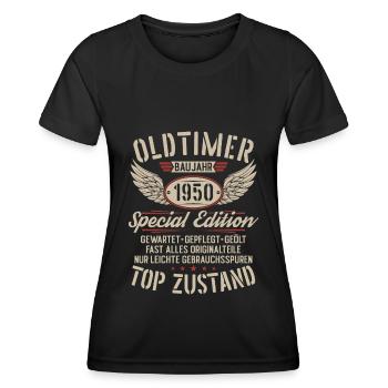 Oldtimer Baujahr 1950 Jahrgang Geburtstag Geschenk - Frauen Funktions-T-Shirt - Schwarz - Vorne - AI Model Female 172 light (172cm)