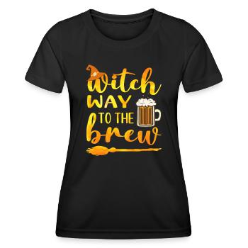 Witch Way To The Brew Funny Halloween Beer Pun - Women's Functional T-Shirt - black - Front - AI Model Female 172 light (172cm)