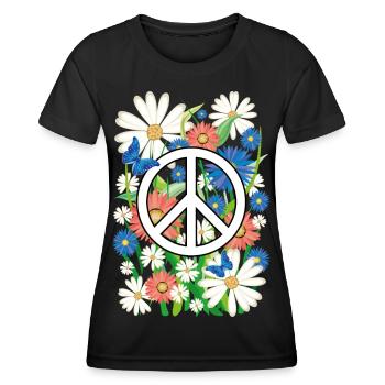 03 Flower Power Peace Blumen Schmetterlinge - Frauen Funktions-T-Shirt - Schwarz - Vorne - AI Model Female 172 light (172cm)