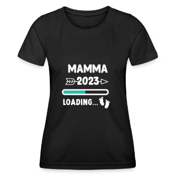 Mom 2023 loading... / Mama 2023 - Frauen Funktions-T-Shirt - Schwarz - Vorne - AI Model Female 172 light (172cm)