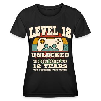 Stufe 12 freigeschaltet – 12. Jahrestag - Frauen Funktions-T-Shirt - Schwarz - Vorne - AI Model Female 172 light (172cm)