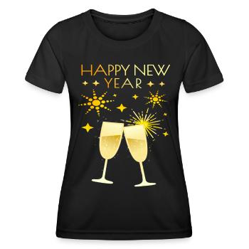 Bonne année avec coupe de et feux d’artifice - T-shirt sport Femme - noir - Devant - AI Model Female 172 light (172cm)