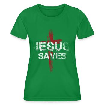 Jésus Saves - T-shirt sport Femme - vert - Devant - AI Model Female 172 dark (172cm)
