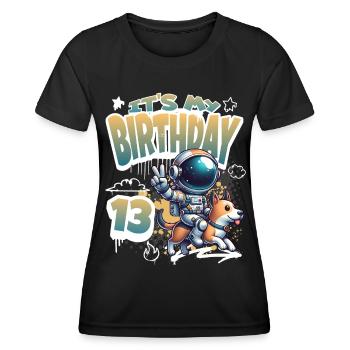 Astronaute 13e anniversaire Chien de l'espace drôle - T-shirt sport Femme - noir - Devant - AI Model Female 172 light (172cm)