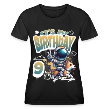 Astronaute 9e anniversaire Chien de l'espace drôle - T-shirt sport Femme - noir - Devant - AI Model Female 172 light (172cm)