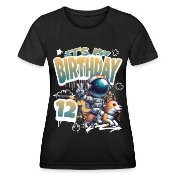 Astronaute 12e anniversaire Chien de l'espace drôle - T-shirt sport Femme - noir - Devant - AI Model Female 172 light (172cm)