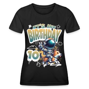 Astronaute 10e anniversaire Chien de l'espace drôle - T-shirt sport Femme - noir - Devant - AI Model Female 172 light (172cm)