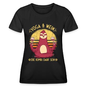Yoga et vin paresseux pour le yoga - T-shirt sport Femme - noir - Devant - AI Model Female 172 light (172cm)