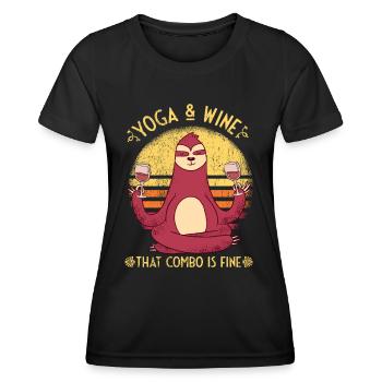 Yoga et vin Idée de cadeau - T-shirt sport Femme - noir - Devant - AI Model Female 172 light (172cm)