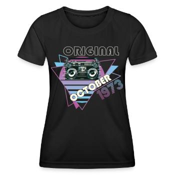 Vintage 1973 Cadeau d’anniversaire Cassette Rétro - T-shirt sport Femme - noir - Devant - AI Model Female 172 light (172cm)