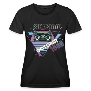 Vintage, 1988, 34e anniversaire, cadeau, cassette rétro - T-shirt sport Femme - noir - Devant - AI Model Female 172 light (172cm)