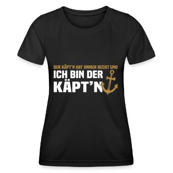 Der Kapitän hat immer Recht - Käptn Boot - Frauen Funktions-T-Shirt - Schwarz - Vorne - AI Model Female 172 light (172cm)