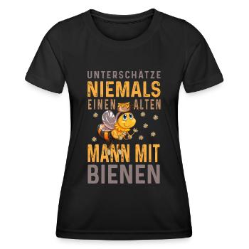 Imker Bienen Unterschätze niemals einen alten Mann - Frauen Funktions-T-Shirt - Schwarz - Vorne - AI Model Female 172 light (172cm)