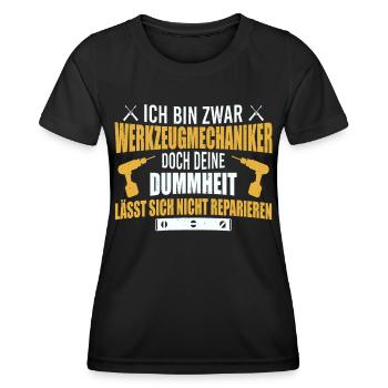 Werkzeugmechaniker Dummheit reparieren Werkzeug - Frauen Funktions-T-Shirt - Schwarz - Vorne - AI Model Female 172 light (172cm)