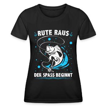 Angeln Rute raus der Spaß beginnt Hobbyangeln - Frauen Funktions-T-Shirt - Schwarz - Vorne - AI Model Female 172 light (172cm)