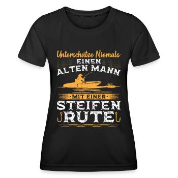 Unterschätze niemals einen alten Mann Rute Angler - Frauen Funktions-T-Shirt - Schwarz - Vorne - AI Model Female 172 light (172cm)