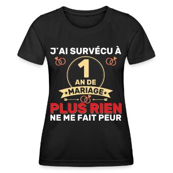 1 An De Mariage Noces De Coton Cadeau Mari 1ere an - T-shirt sport Femme - noir - Devant - AI Model Female 172 light (172cm)