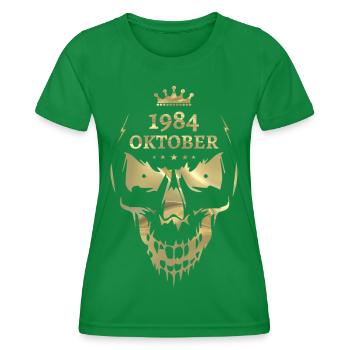 October 1984 Skull Gold - Women's Functional T-Shirt - kelly green - Front - AI Model Female 172 dark (172cm)