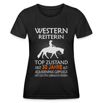 Westernreiterin & Pferd - 30. Geburtstag - Frauen Funktions-T-Shirt - Schwarz - Vorne - AI Model Female 172 light (172cm)