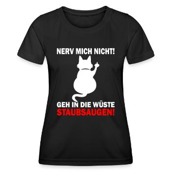 Nerv mich nicht - Mittelfinger Katze - Frauen Funktions-T-Shirt - Schwarz - Vorne - AI Model Female 172 light (172cm)