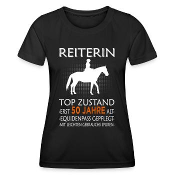 Reiterin & Pferd - 50. Geburtstag - Frauen Funktions-T-Shirt - Schwarz - Vorne - AI Model Female 172 light (172cm)