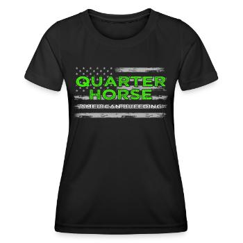Quarter Horse Élevage américain Équitation western QH - T-shirt sport Femme - noir - Devant - AI Model Female 172 light (172cm)