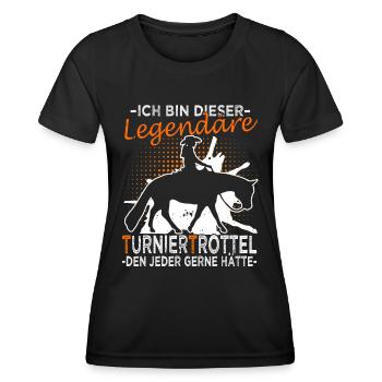 Turniertrottel - Turnierreiter - Westernreiter - Frauen Funktions-T-Shirt - Schwarz - Vorne - AI Model Female 172 light (172cm)