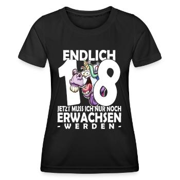 Endlich 18 Jahre - 18. Geburtstag - Frauen Funktions-T-Shirt - Schwarz - Vorne - AI Model Female 172 light (172cm)