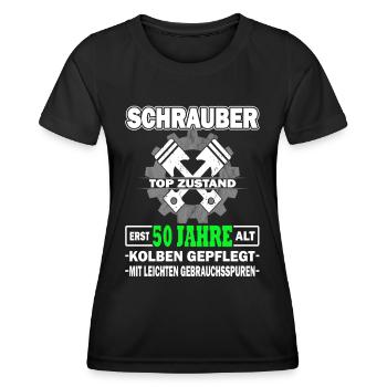 Schrauber erst 50 Jahre - Tuning - KFZ Mechaniker - Frauen Funktions-T-Shirt - Schwarz - Vorne - AI Model Female 172 light (172cm)