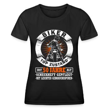 Motorradfahrer & Biker 50. Geburtstag - Frauen Funktions-T-Shirt - Schwarz - Vorne - AI Model Female 172 light (172cm)
