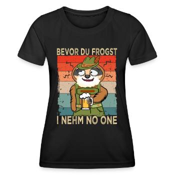 Bierspruch - Bierliebhaber - Faultier in Tracht - Frauen Funktions-T-Shirt - Schwarz - Vorne - AI Model Female 172 light (172cm)