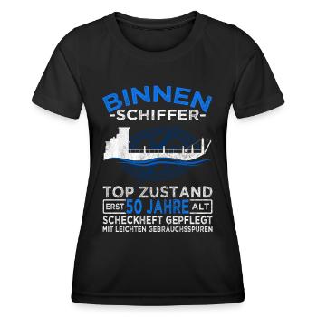 Binnenschiffer 50 Jahre - Seemann - Schiff Kapitän - Frauen Funktions-T-Shirt - Schwarz - Vorne - AI Model Female 172 light (172cm)