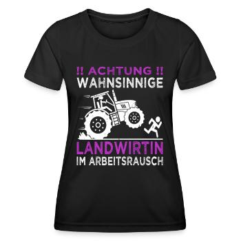 Achtung wahnsinnige Landwirtin - Traktoren, Bauern - Frauen Funktions-T-Shirt - Schwarz - Vorne - AI Model Female 172 light (172cm)
