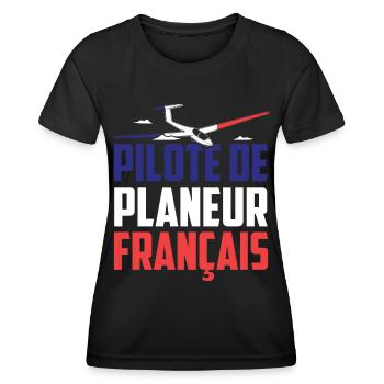 Pilote de vol à voile France | Planeur Cadeau - T-shirt sport Femme - noir - Devant - AI Model Female 172 light (172cm)