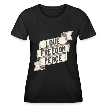 Amour Liberté Paix. Amour Liberté Tranquillité - T-shirt sport Femme - noir - Devant - AI Model Female 172 light (172cm)