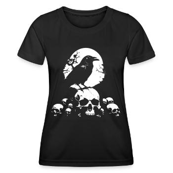 Big mystical raven sitting on sculls - Women's Functional T-Shirt - black - Front - AI Model Female 172 light (172cm)