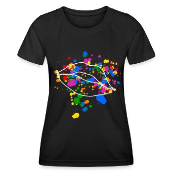 Volle LGBT Pride Lippen mit bunten Farbklecksen - Frauen Funktions-T-Shirt - Schwarz - Vorne - AI Model Female 172 light (172cm)