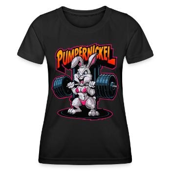 Gym Pumpernickel | Pumper | Fitness Bodybuilding - Frauen Funktions-T-Shirt - Schwarz - Vorne - AI Model Female 172 light (172cm)