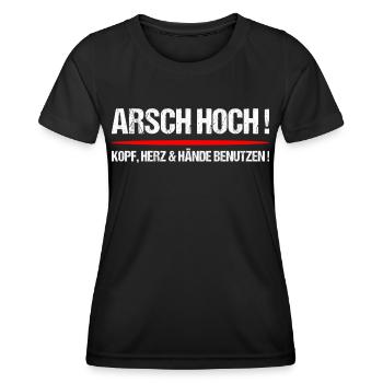 Arsch hoch - Frauen Funktions-T-Shirt - Schwarz - Vorne - AI Model Female 172 light (172cm)