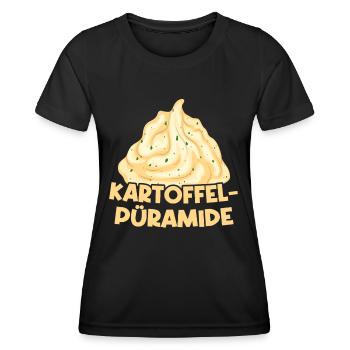 Kartoffel Püree Pyramide Lustig Kartoffelpüramide - Frauen Funktions-T-Shirt - Schwarz - Vorne - AI Model Female 172 light (172cm)