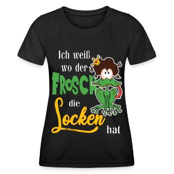 Ich weiß wo der Frosch die Locken hat - Frauen Funktions-T-Shirt - Schwarz - Vorne - AI Model Female 172 light (172cm)